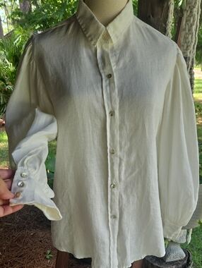 Lanhtropy Camille 100% Organic Linen Billowy Long Sleeve Button-up Blouse Size M
